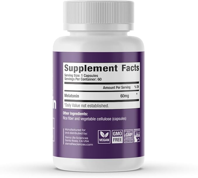 60 mg High Dosage Melatonin in Easy-to-Swallow Capsules - 120 Servings