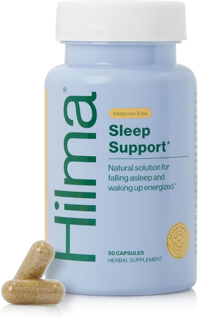 Hilma Sleep Aid Formulated with Magnesium &amp L-Theanine Natural Sleep Aids for Adults to Help You Fall Asleep and Stay Asleep Melatonin-Free Non-Drowsy Next Day Formula 50 Vegan Capsules
