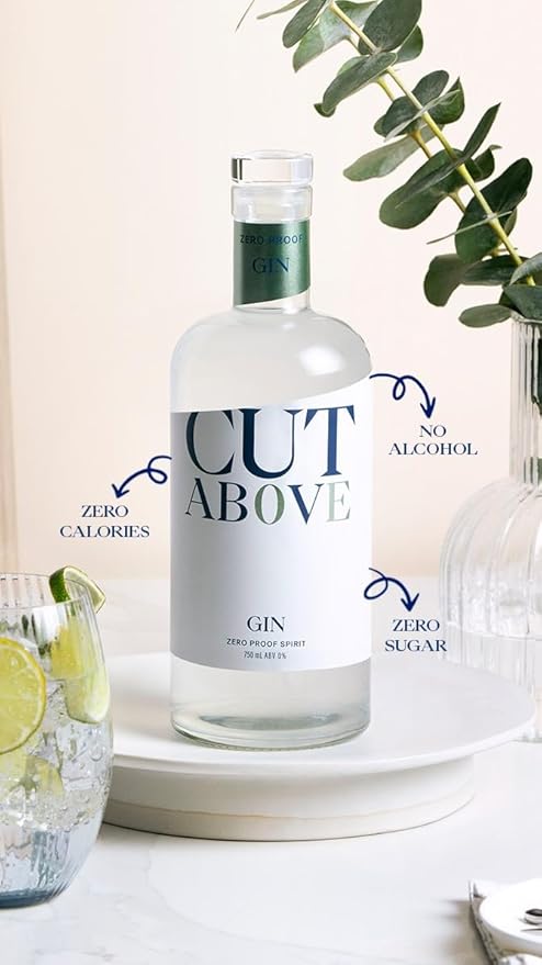 CUT ABOVE Zero Alcohol Gin | Award Winning Premium Non-Alcoholic Spirit for Alcohol Free Cocktails | 25.4 fl. oz. (750mL)