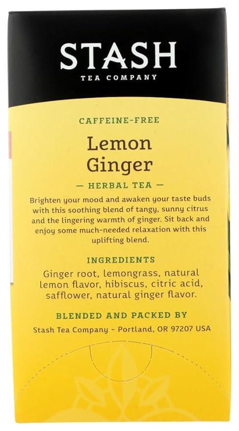 Stash Tea Company Premium Lemon Ginger Herbal Tea Caffeine Free - 20 Bag (Pack of 6)