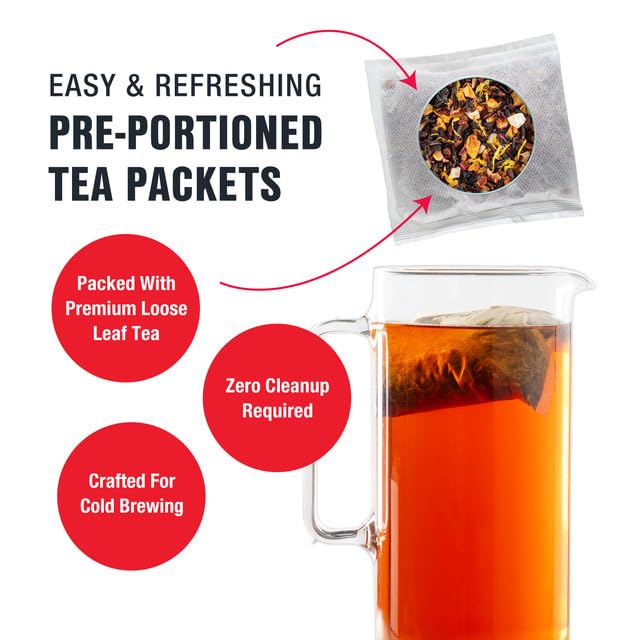 Tiesta Tea - Cherry Punch Cold Brew Loose Leaf Sweet Cherry Herbal Tea Premium Iced Non-Caffeinated Cold Brew Packets Makes 64 oz of Pitcher Per Bag (Pack of 10)