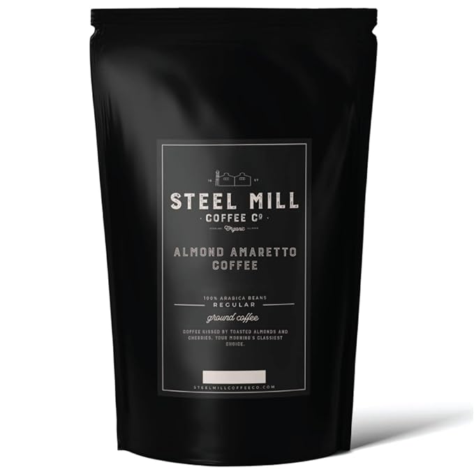 Steel Mill Coffee Co. Almond Amaretto Flavored Coffee - Ground 2lb Medium Roast 100% Arabica Vegan Gluten-Free Sugar-Free