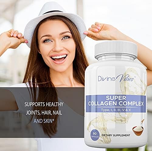Divine Vibes Multi Collagen Plus Pills (Type I II III V X) for Anti-Aging Hair Skin Nails and Joint Support 30 Day Supply