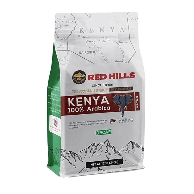 RED HILLS KENYA DECAF ROAST Coffee 100% Arabica Fresh Roasted Coffee (Ground 1 LB)