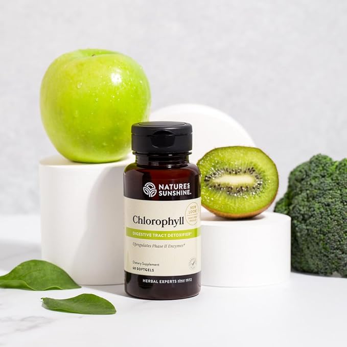 Nature's Sunshine Chlorophyll 60 Softgel Capsules: Support Digestion Immunity &amp Detoxification with Internal Deodorant Benefits. Easy-to-Swallow Capsules Promote Overall Well-Being &amp Energy