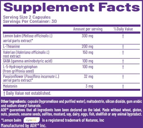 AOR Ortho Sleep 443 mg 60 Vegan Capsules 60-Day Supply with GABA Melatonin &amp L-Theanine Travel-Friendly Format GMO &amp Gluten-Free Designed for Evening Relaxation &amp a Consistent Night