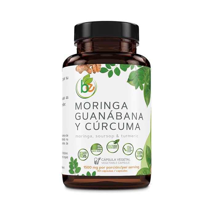 Guanábana Hoja Seca Té (Dried Soursop Leaves Tea) Combo 4 oz Bag + Moringa Soursop &amp Curcuma (Turmeric) 90 Capsules Organically Grown 1500 mg per Serving – 100% Natural Vegan – Powerful Anti