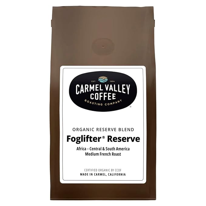 Carmel Valley Coffee Roasting Foglifter® Reserve – Whole Bean Organic Medium Dark Roast Coffee Connoisseur's Premium Blend Citrus Zest &amp Toffee Notes 12 Ounce Bag (1 Pack)