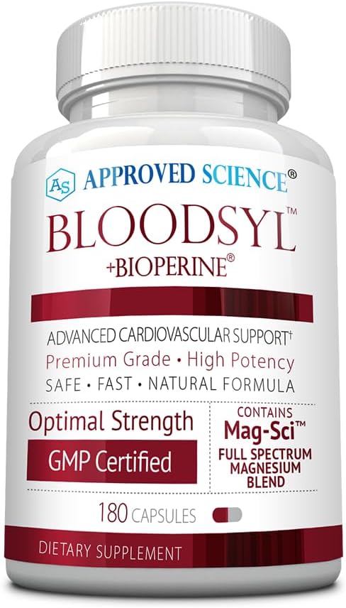 Approved Science Bloodsyl - Supports Blood Flow - Hawthorn Berry Magnesium BioPerine - Vegan - 180 Capsules - Pack of 1