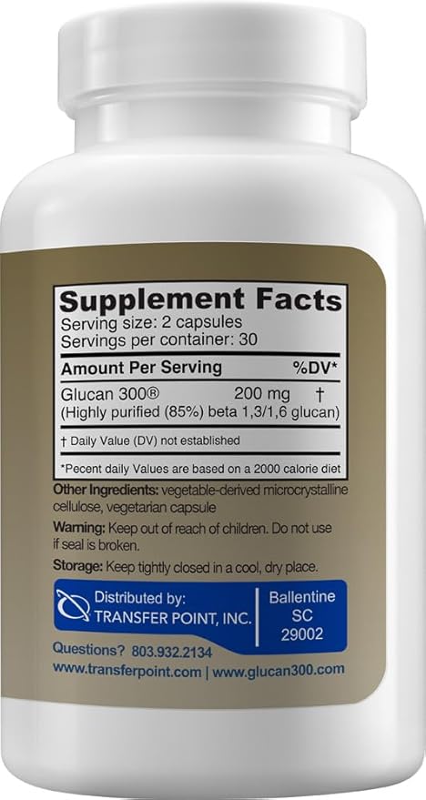 Transfer Point Immune Support Supplement Highly Purified Beta 13D Glucan 100 mg per Capsule (b-glucan Fiber) (Pack of 2)