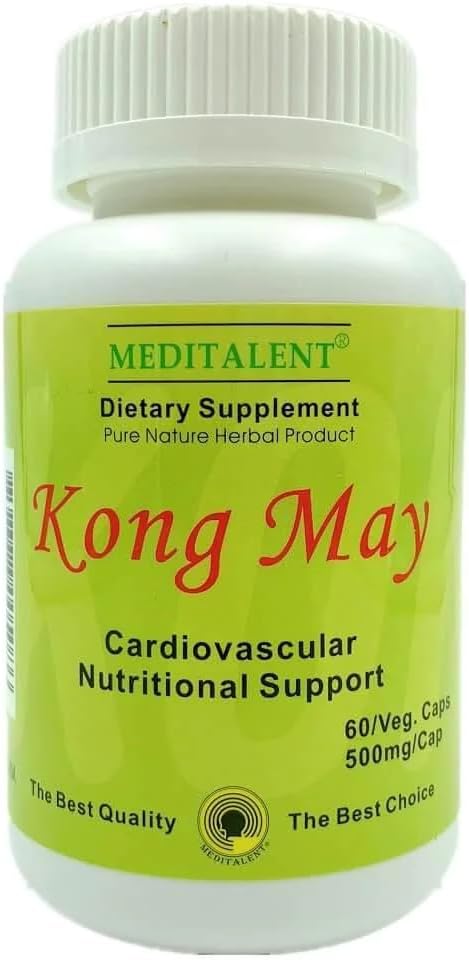 Kong May Herbal Supplement with Red Yeast Rice Natto Fermented Powder Antrodia Mushrooms | All-Natural Cardiovascular Support for Overall Health and Well-Being - 60 Capsules by Meditalent