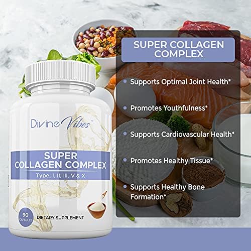 Divine Vibes Multi Collagen Plus Pills (Type I II III V X) for Anti-Aging Hair Skin Nails and Joint Support 30 Day Supply
