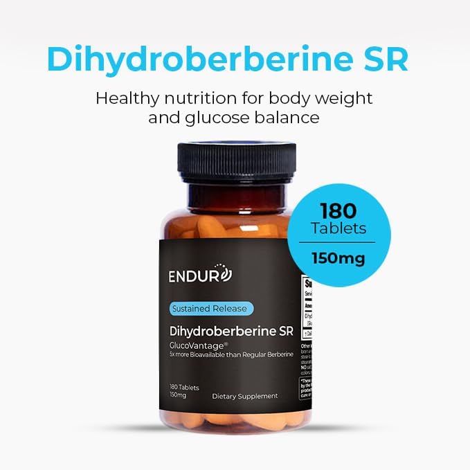 Endur Dihydroberberine SR Helps Support Blood Sugar Health Metabolism &amp A Healthy Weight Gluten Free 150mg (180 Tablets)