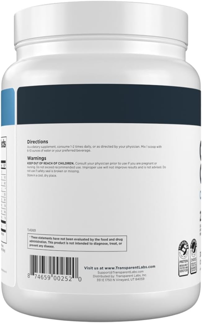 Transparent Labs Grass-Fed Collagen Peptides Powder - Collagen Powder for Women &amp Men 22G Bovine Hydrolyzed Collagen Peptides Powder for Skin Hair Bones &amp Muscle Recovery - Chocolate 30 Se