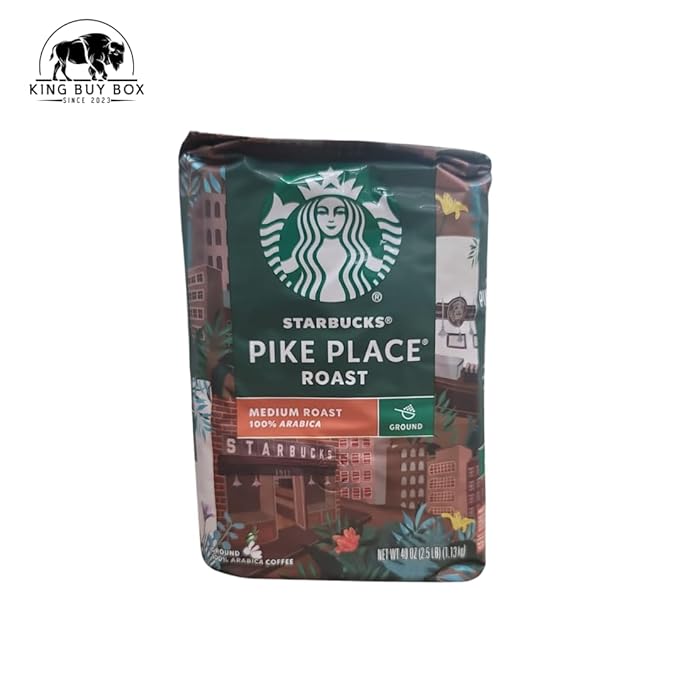 KING BUY BOX 1 PCS cup Bundle with Pike Place Medium Roast Ground Coffee Bag 40 Ounce compatible with Starbucks