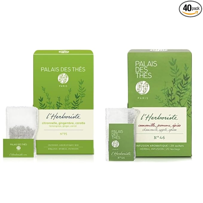 Palais des Thés - 2-Pack Organic Herbal Tea Bundle - L’Herboriste N°95 &amp L’Herboriste N°46 - Premium Tea Bags Serves 40 Cups