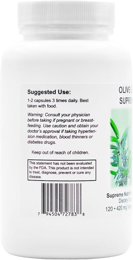 Supreme Nutrition Olive Leaf Supreme 120 Pure Olive Leaf Vegetarian Capsules