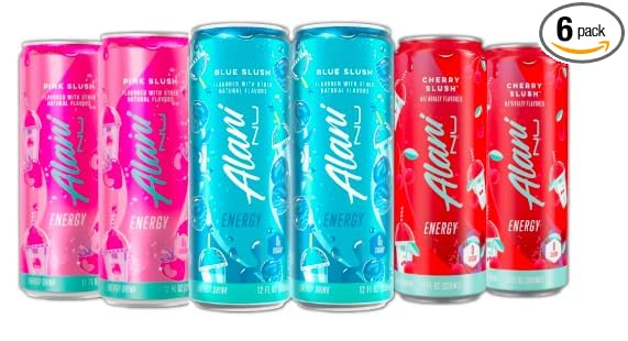 Alani Energy Drinks Pink Slush Cherry Slush Blue Slush Flavors Variety Pack (Pack of 6) | Sugar-Free Low Calorie 200mg Caffeine Energy Boost Drink 12 fl oz