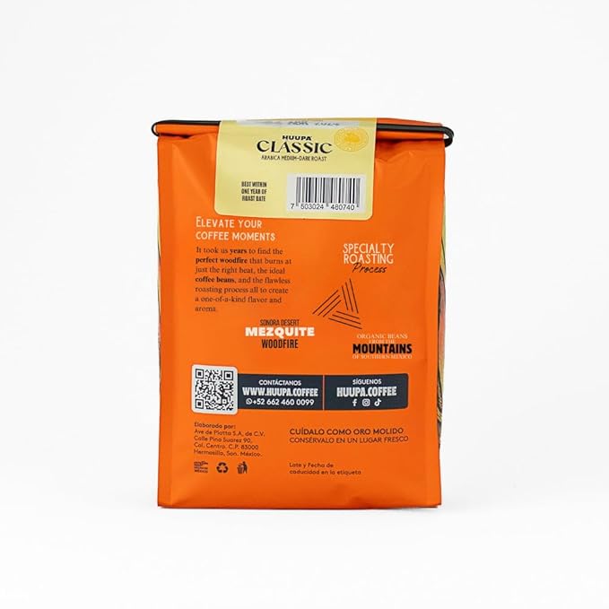 HUUPA Classic Wood-Fired Roasted Coffee Organic Arabica Coffee from Chiapas Medium Roast Ground Classic 16 oz