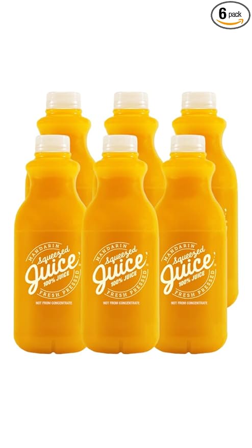 Squeezed Juice 100% Mandarin Juice 32 fl oz 6 Pack Bottles | HPP Pasteurized | Not from Concentrate | Fresh Pressed | California Fruit Juice…