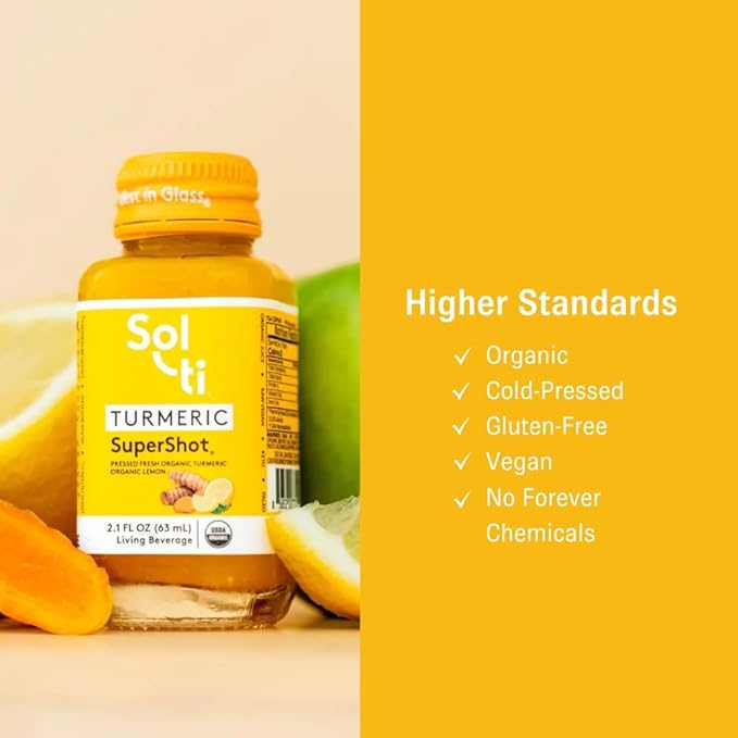 Sol-ti Organic Turmeric SuperShot Drink Black Pepper Enhances Absorption and Bioavailability of Curcumin in Turmeric to Aid in Joint Support SuperFood 12 Pack (2.1 Fl oz)