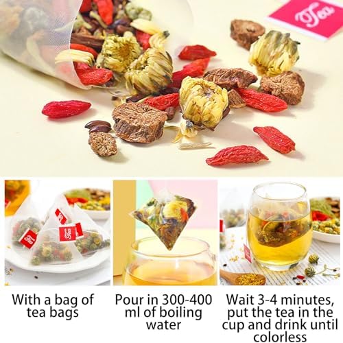 Liver Tea Formula - Goji Berry Tea Chrysanthemum Liver Tea Chrysanthemum Cassia Seed Tea Té de Hígado Crisantemo Té de Semillas Chinese Herbal Tea 60Pcs/2Bags