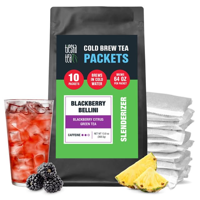 Tiesta Tea - Blackberry Bellini Cold Brew Loose Leaf Blackberry Citrus Green Tea Medium Caffeinated Cold Brew Packets Makes 64 oz of Pitcher Per Bag (Pack of 10)