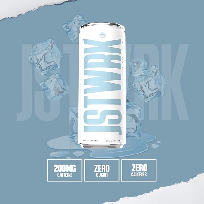 JST WRK Energy Drink - 12-Pack Sugar-Free Zero Calories No Sugar Alcohols 12 Fl Oz. 200 milligrams Caffeine (Glacier)