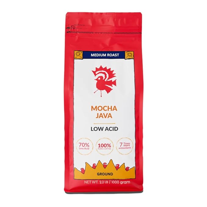 Puroast Low Acid Coffee Flavored Coffee | Mocha Java Ground | Medium Roast | High Antioxidants &amp High pH |No Bitter Aftertaste | Reduced Heartburn &amp GERD | Suitable for Cold Brew - 2.2 LB