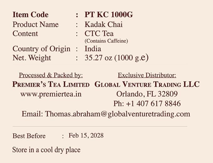 Premier’s Assamica Gold Kadak Chai | Strong Loose Leaf CTC Black Tea | Authentic Indian Chai – Bold Robust Flavor | Traditional Tea for Milk &amp Sugar (35.27oz / 1000g 1 Pack)