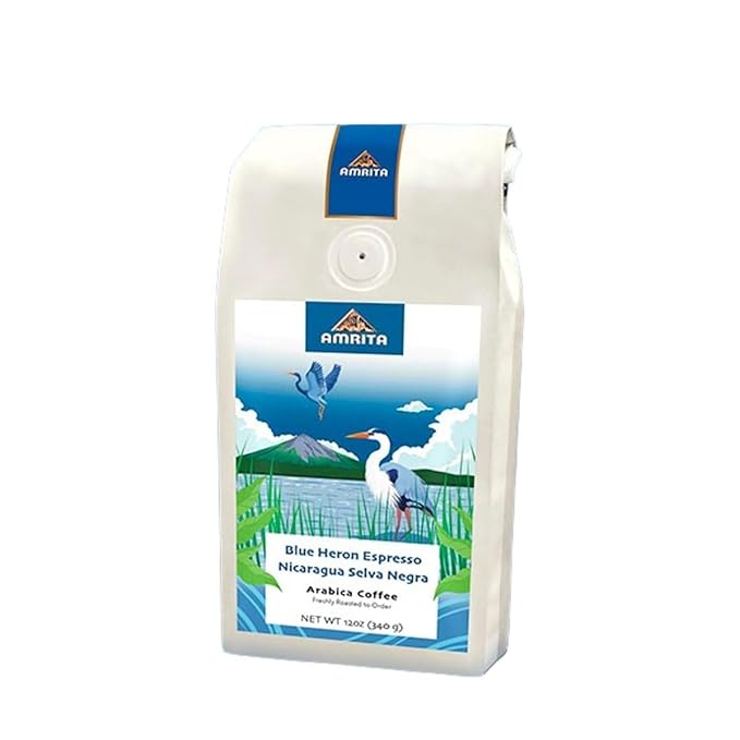 Blue Heron Espresso Nicaragua Selva Negra - Light - Roasted by Amrita Certified Pure - Freshly Ground Coffee - 2 Pound Bag