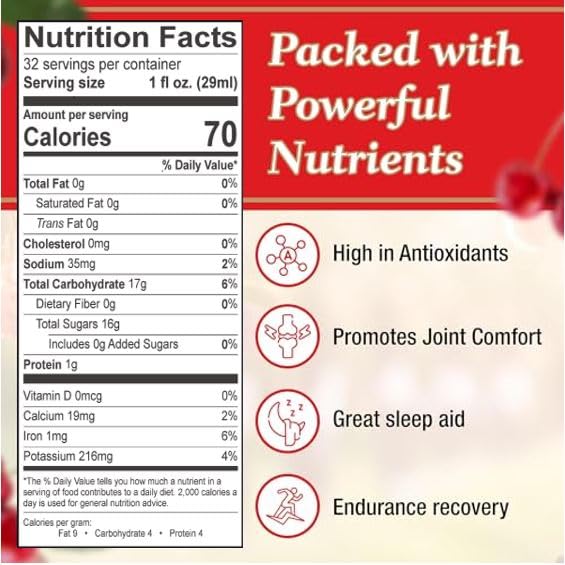 Tart is Smart Montmorency Tart Cherry Juice Concentrate Cherry Juice Bottle Beverage Rich in Antioxidants Ideal for Muscle Recovery and Sleep Support No-Added Sugar - 32 Ounce Bottle (Pack of 3)