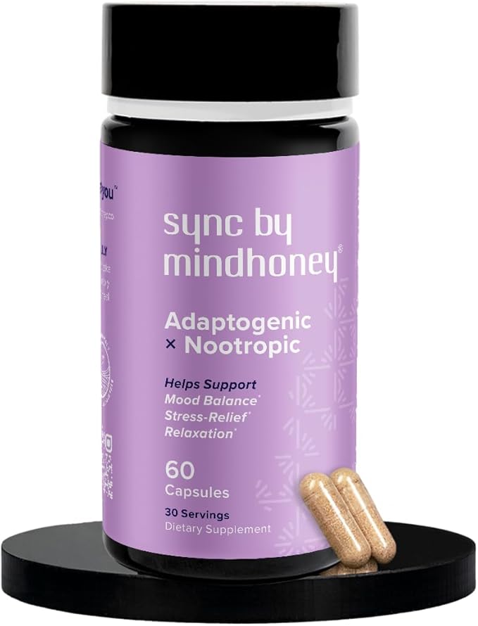 MINDHONEY | SYNC 60 Count Premium All-in-One Adaptogenic Supplement | Relaxation Mood Balance Stress | Magnesium Ashwagandha Nootropics Adaptogens Minerals &amp Vitamins