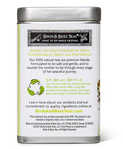 Birds &amp Bees Teas - Inner Peace is Organic Pregnancy Tea - Loose Leaf Blend with Lemongrass Skullcap Ginger Spearmint Orange Peel and Peppermint 30 Servings 2.25 oz