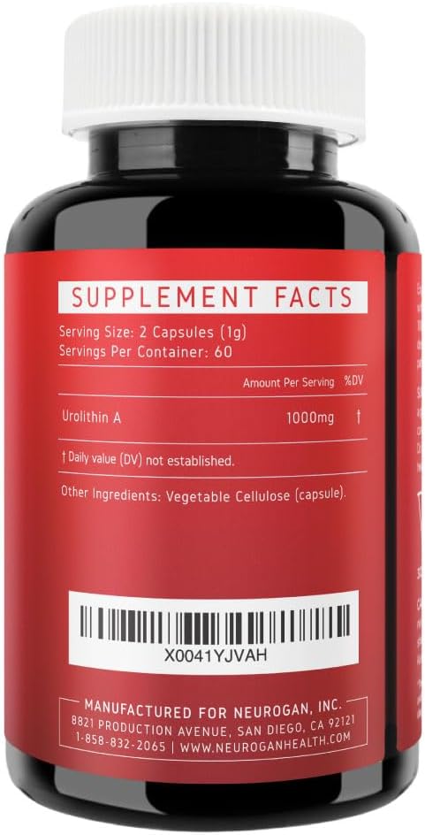 Neurogan Urolithin A PRO Capsules - 1000mg 120 Ct - Advanced Cellular Health Post Biotic Supplements - Ultra Micronized Urolithin A Supplement Sourced from Pomegranate Extract