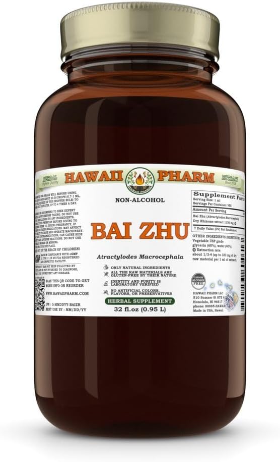 Bai Zhu (Atractylodes Macrocephala) Dry Rhizome Glycerite Made in Hawaii All Natural Vegan Lab Tested Alcohol-Free Liquid Extract - 32 fl.oz