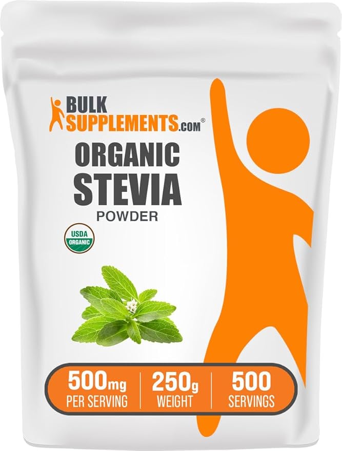 BulkSupplements.com Organic Stevia Powder - Pure Sweetener Sourced from Stevia Leaves Herbal Supplement - Vegan &amp Gluten Free 500mg per Serving 250g (8.8 oz) (Pack of 1)