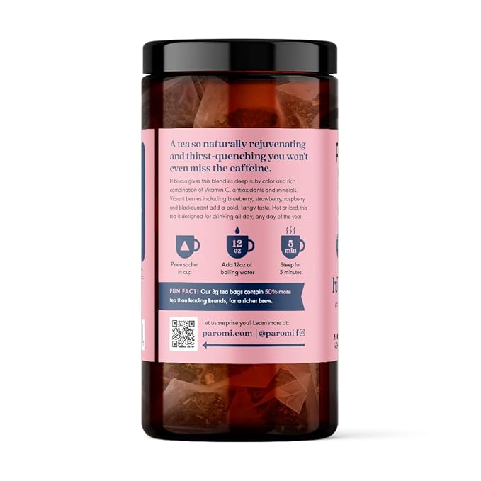 Paromi Hibiscus Berry Organic Herbal Tea Signature Jar 15 Count (Pack of 6)