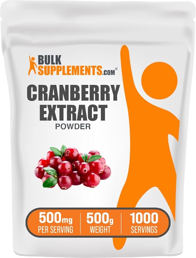 BulkSupplements.com Cranberry Extract Powder - Cranberry Flavoring Powder Sourced from Vaccinium Macrocarpon Fruit - Vegan &amp Gluten Free 500mg per Serving 500g (1.1 lbs) (Pack of 1)