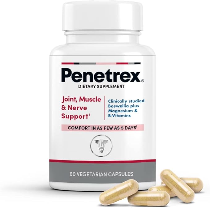 Penetrex Clinically Studied Magnesium Glycinate Supplement for Joint Muscle &amp Nerve Support - Comfort in 5 Days with Advanced Boswellia Serrata Extract Vitamin D B C (60 Count 1 Month Supply)
