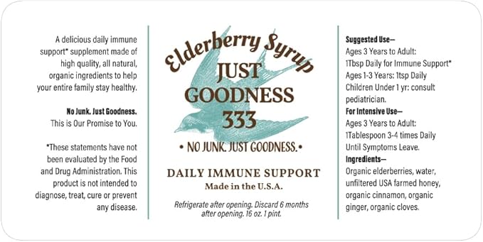 All Natural Elderberry Syrup (16 fl oz) for Adults and Kids Daily Immune Support Herbal Supplement with Antioxidants Organic Sambucus Elderberry