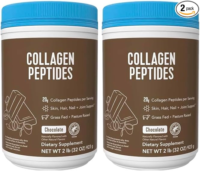 Vital Collagen Protein Peptides Pasture Raised Grass Fed Zero Sugar Dairy Free Chocolate 32 OZ 2 Pack