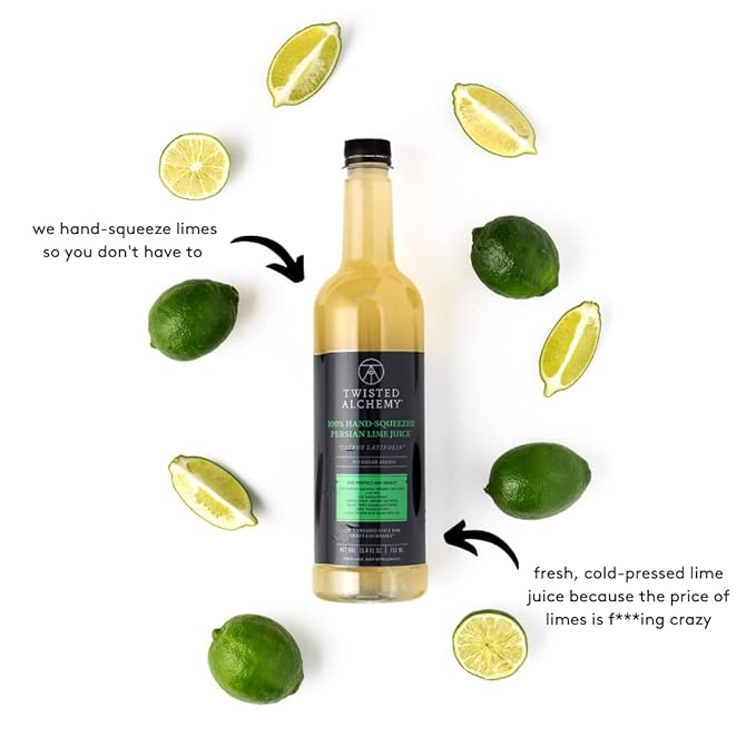 Twisted Alchemy Cold Pressed Fresh Juice For Craft Cocktails - Fresh All Natural Hand Squeezed Lime Juice Cocktail Mixer - (25 Oz Bottle Pack Of 3) - Preservative Free Non-GMO 100% Pure -
