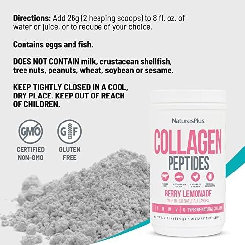 NaturesPlus Collagen Peptides Berry Lemonade - 0.8 lb Powder - Hair Skin Nail &amp Joint Health Immune System Support - Non-GMO Gluten Free - 14 Servings