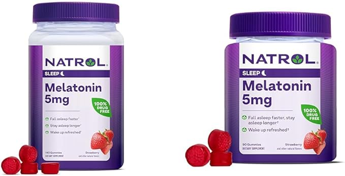 Natrol Melatonin 5mg Gummies 140ct &amp 90ct Strawberry Sleep Support