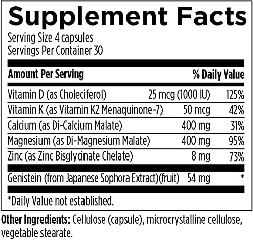 Designs for Health Bone Support Formula - Osteoben with Soy-Free Genistein Complex - Non-GMO Bone Vitamins Supplement with Vitamin D K Zinc Calcium + Magnesium (120 Capsules)