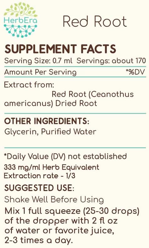 HerbEra Red Root B120 Alcohol-Free Herbal Extract Tincture Super-Concentrated (New Jersey Tea Ceanothus Americanus) 4 fl oz