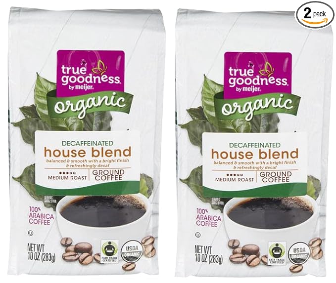 Pack Of 2 Organic Decaffeinated House Blend Medium Roast Ground Coffee 10 oz