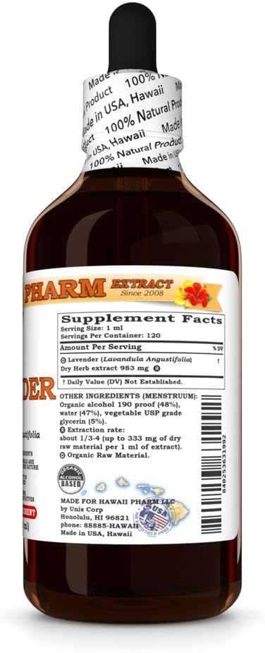 Lavender (Lavandula Angustifolia) Dry Herb Tincture Made in Hawaii Professional Grade Small Batch Raw Materials All Natural Vegan Pure Liquid Extract - 4 fl.oz