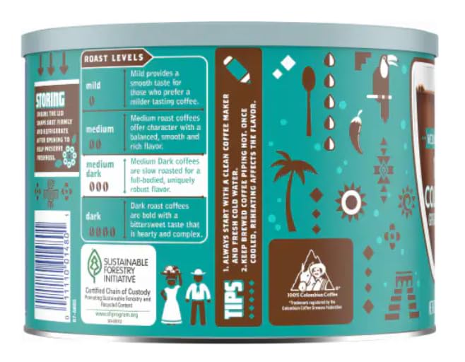 Kroger 'Lively and Robust' Medium-Dark-Roast 100% Colombian Ground Coffee 24 Oz Resealable Can 1 Pack - Makes 185 Cups±!